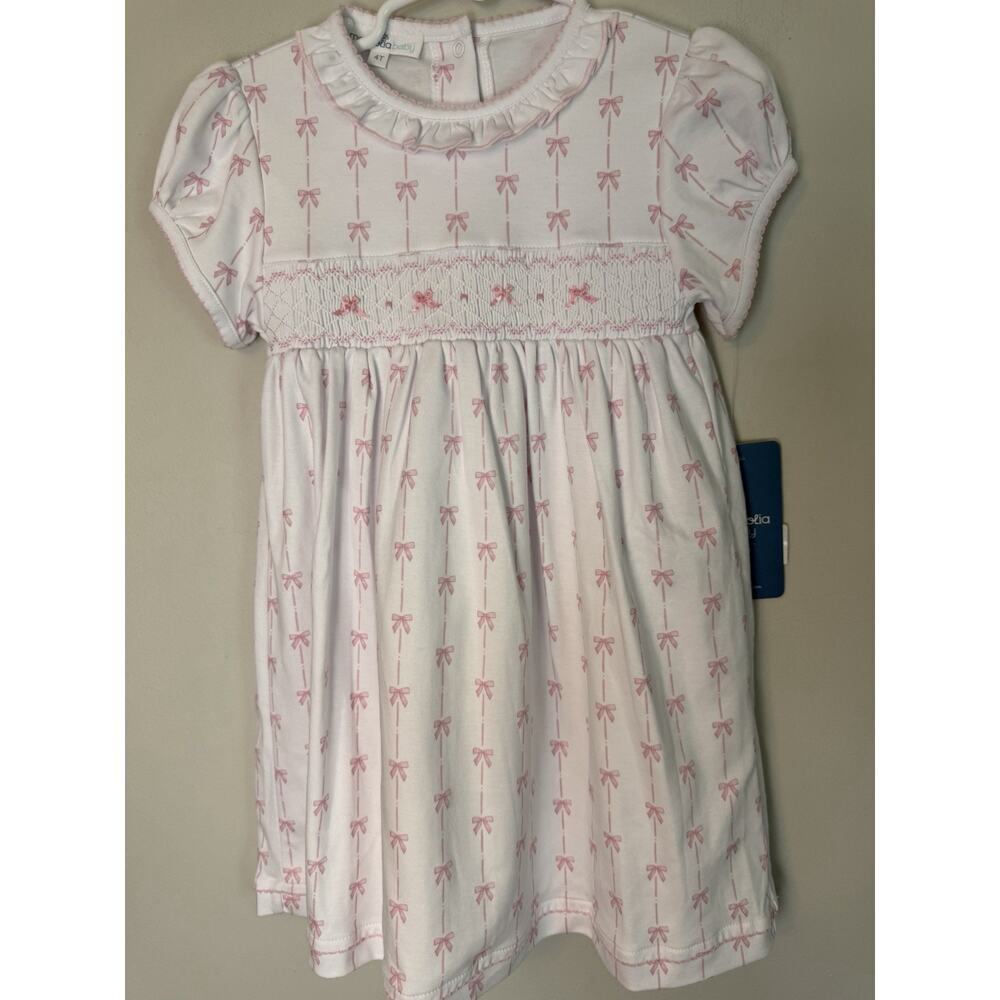 Magnolia Baby Amelia's Closet Pink Smocked Bow Dress Short Pima Cotton 4T NWT